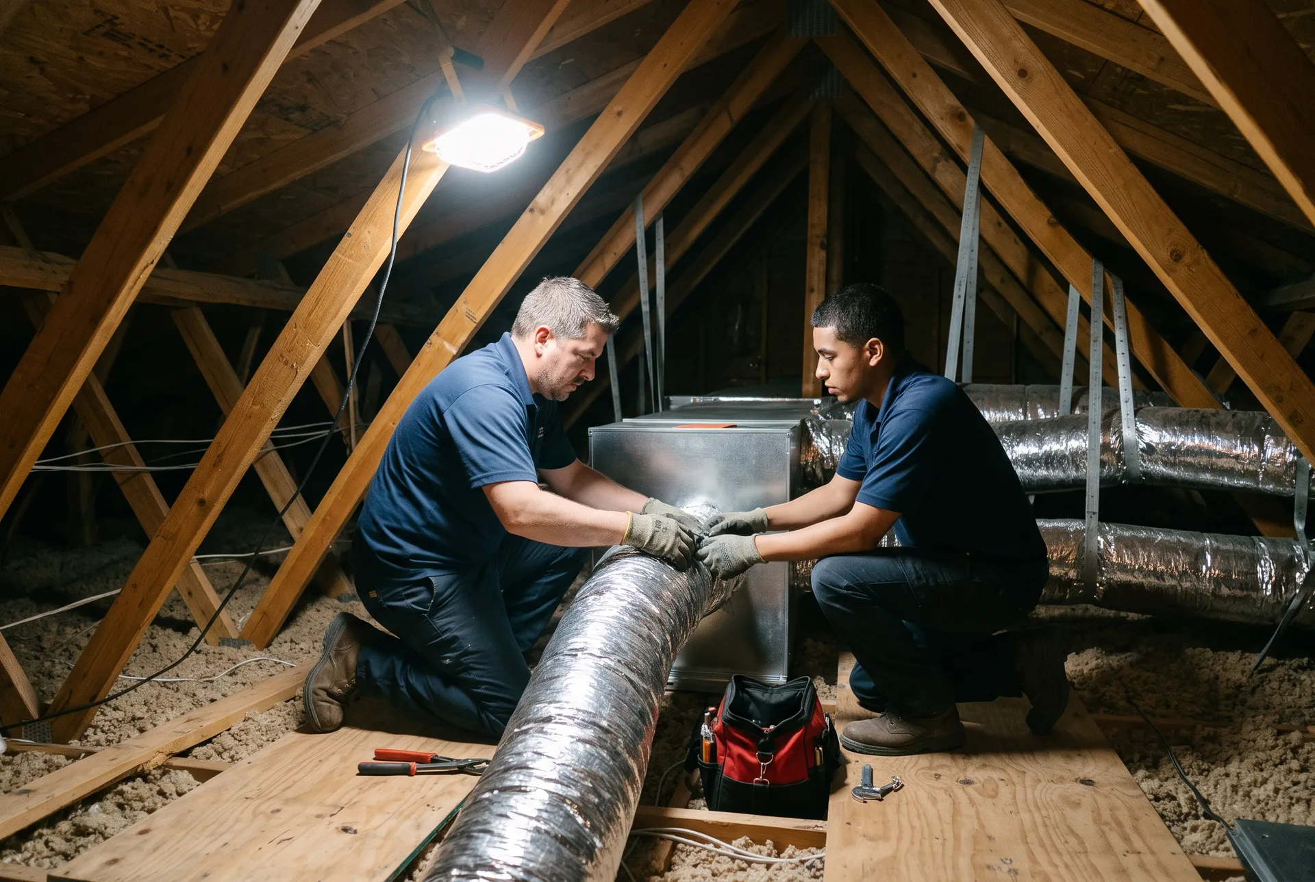 New insulated flexible ducts installed in a North Las Vegas attic