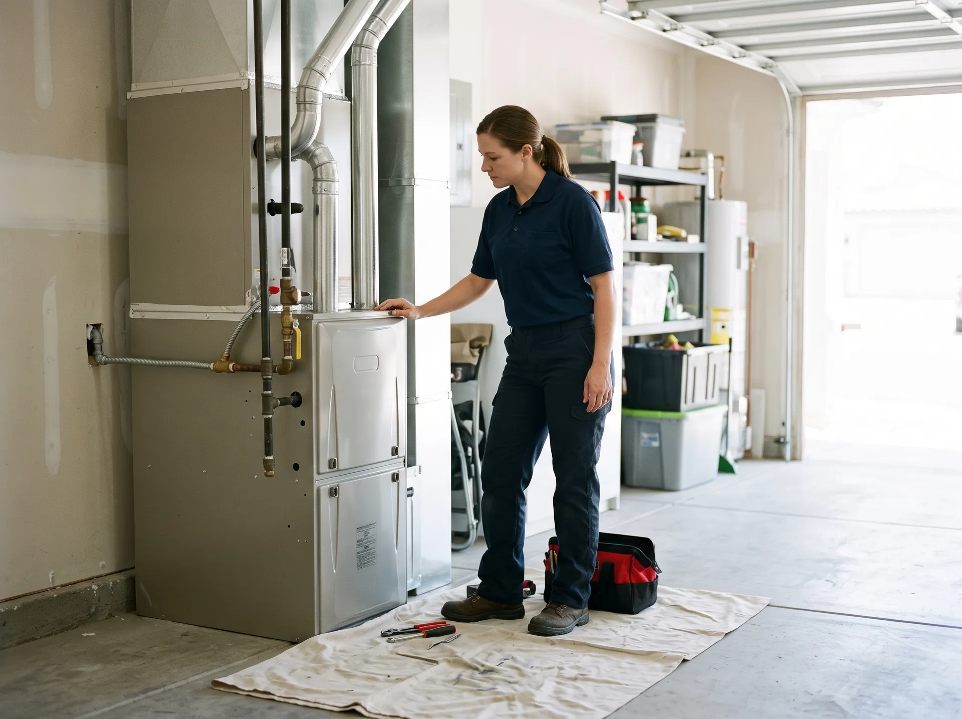 New gas furnace installed in a Henderson garage
